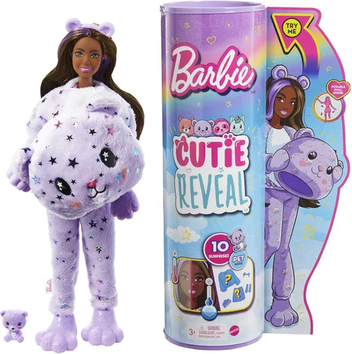Miniatura 7 de Barbie Muñeco Cutie Reveal, disfraz de felpa de llama de la serie de fantasía, 10 sorpresas, incluyendo mini mascota y cambio