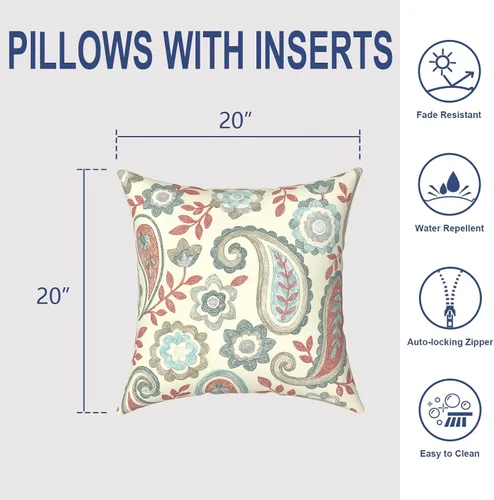 Miniatura 972 de Juego de 2 almohadas para exteriores de 16 x 16 pulgadas, repelentes al agua con interiores, para muebles de patio, hogar, jardín, geometría bohemia