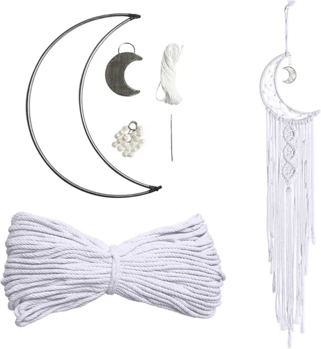 Miniatura 16 de JeogYong Kit de macramé, kit de macramé para atrapasueños de luna para niños y adultos principiantes, incluye anillos de aro de metal, cordón