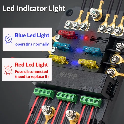 Miniatura 2 de WUPP Bloque de fusibles de 12 V con relé, caja de fusibles de 6 circuitos automotrices con interfaz Acc, bloque de fusibles universal y kit de relé