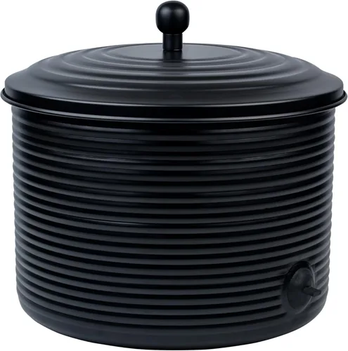 Olla de almacenamiento para manguera de jardín con tapa, acanalada antigua, contenedor de manguera de agua para uso en exteriores o interiores,