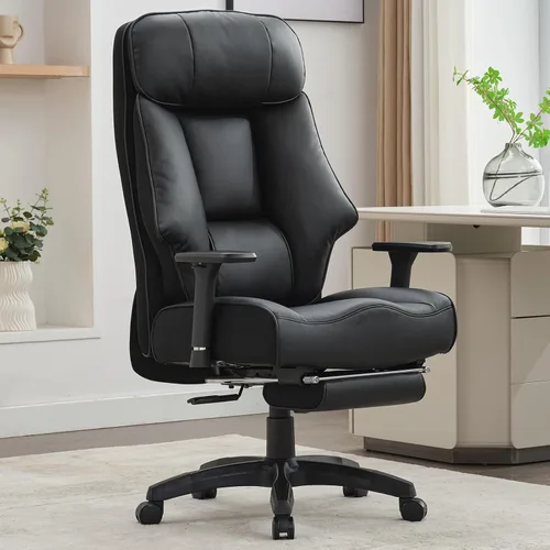 DJ·Wang Silla de oficina grande y alta de 400 libras con reposapiés, silla de oficina ejecutiva de respaldo alto con cojín de resorte extragrueso,
