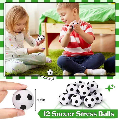 Miniatura 2 de 48 piezas de suministros de fiesta de fútbol, 12 pulseras de silicona de fútbol, 12 bolsas de regalo con cordón de fútbol, 12 mini pelotas de estrés