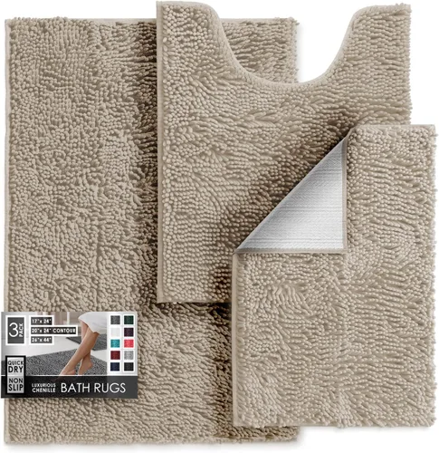 Miniatura 69 de Hearth & Harbor Alfombras de baño, tapete de baño de chenilla - Alfombras de baño lavables a máquina para baño con respaldo antideslizante de goma