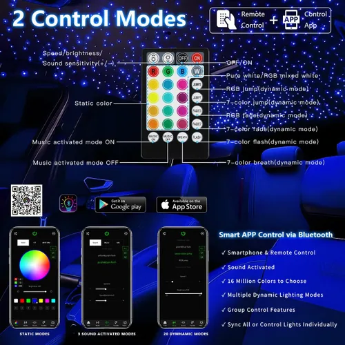 Miniatura 4 de Luces de fibra óptica RGBW APP de tamaño pequeño de 16W, activadas por música, 150 piezas*0.03 pulgadas (6.5 pies/2m) Kit de luz de techo