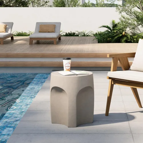 Miniatura 23 de HOMPUS Mesa auxiliar de hormigón para exteriores, mesa auxiliar redonda MgO para patio, taburete de jardín ligero para uso en interiores, patio