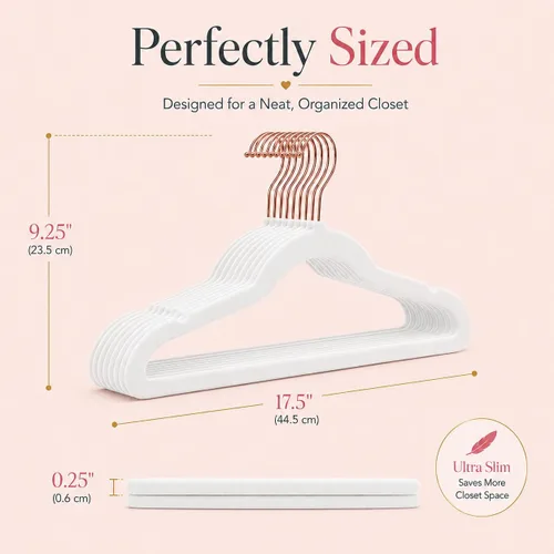 Miniatura 8 de Smartor Perchas de terciopelo blanco, paquete de 50 perchas antideslizantes de fieltro resistentes para abrigos, gancho giratorio de 360°, perchas