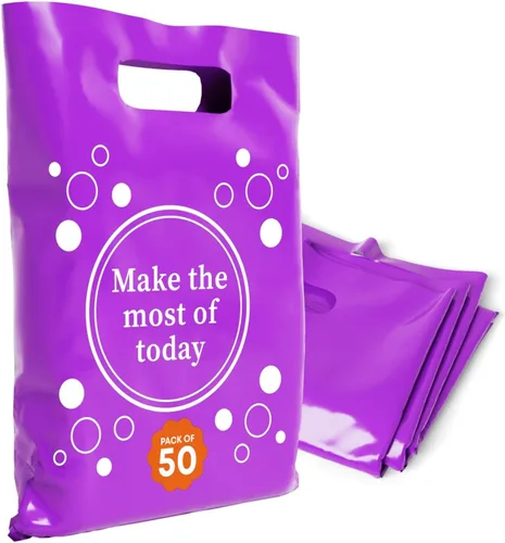 Miniatura 37 de Bolsas de plástico con asas – Bolsas de mercancía de 12 x 15 pulgadas para pequeñas empresas – Bolsas troqueladas para compras minoristas y Negro