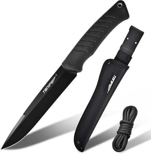 TONIFE Cuchillo de espiga completa Ares Cuchillo de hoja fija con funda y cuerda paracord, 8Cr14MoV Blade Bushcraft Outdoor Camping