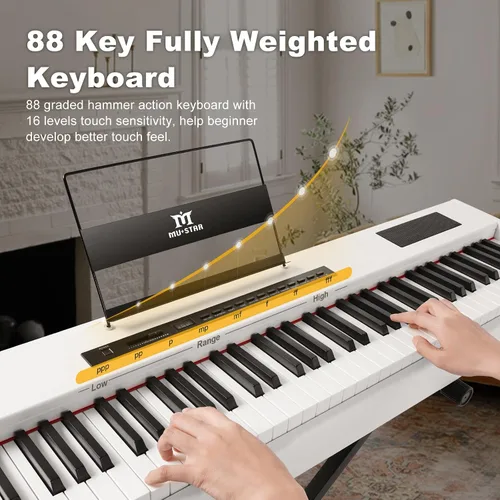 Miniatura 6 de Piano digital MUSTAR 88 teclas, teclado pesado con acción de martillo, MDP-1300 teclado pesado con soporte, teclado de piano eléctrico