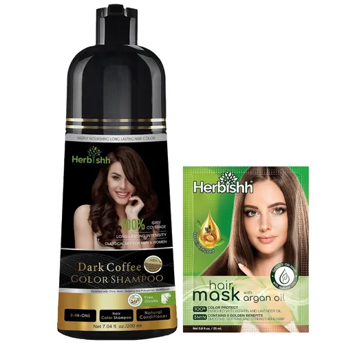 Miniatura 21 de Herbishh Paquete de Viaje Champú Tinte para el Cabello en Sobre + 1 Sobre de Mascarilla Capilar de Argán (Negro, 1 sobre)