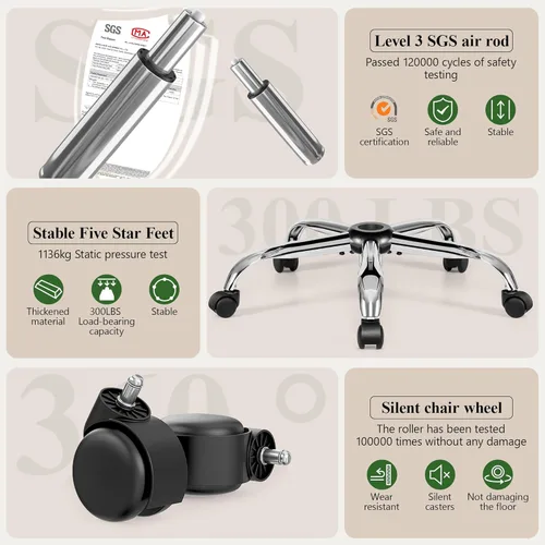 Miniatura 8 de Silla de oficina Criss Cross con respaldo abatible 2 en 1 – Silla ergonómica de cuero PU para sentarse en el suelo, altura ajustable, giro de 360°