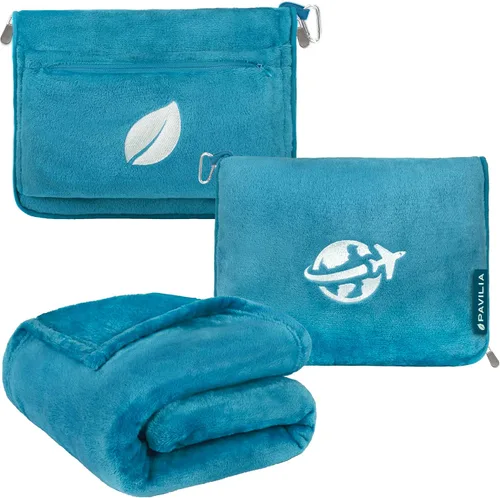 Miniatura 11 de PAVILIA Manta de viaje y almohada, manta de avión con apertura de brazos para adultos, manta compacta de avión con agujero para el brazo, bolsa 2