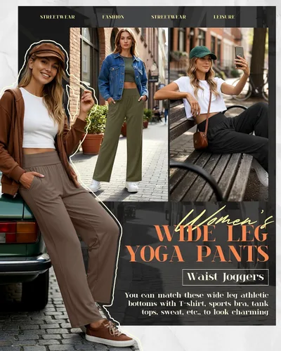 Miniatura 173 de Neer - Conjunto de 3 pantalones de yoga de pierna ancha para mujer - Pantalones deportivos cómodos, holgados, de cintura alta y casuales