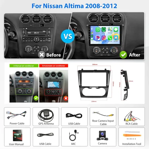 Miniatura 7 de Radio de coche 4Core 2G+64G para Nissan Altima 2008 2009 2010 2011 2012 Carplay, Rimoody Car Stereo con Android Auto Mirror Link 9 pulgadas pantalla