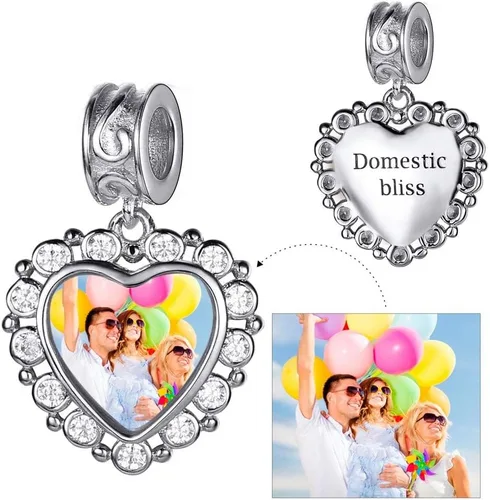 Miniatura 66 de Custom4U Photo Charms for Bracelets 925 Sterling Silver/Gold Plated Heart/Tree of Life/Round Charm Bead Personalized with Picture Custom