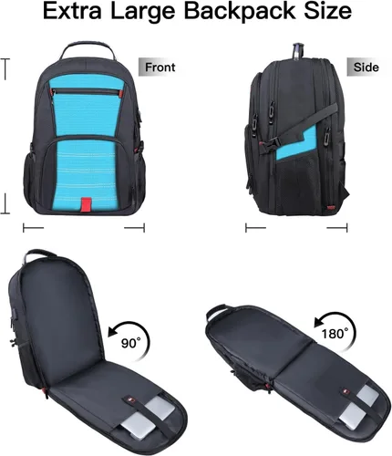 Miniatura 4 de ANTERK Mochila Extra Grande, mochila de viaje, resistente TSA resistente al agua de 17.3 pulgadas, mochilas de mano con puerto USB, mochilas Azul