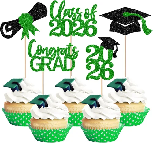 Miniatura 60 de Paquete de 24 adornos para cupcakes de clase 2025 con purpurina 2025 para diploma de graduación 2025 para cupcakes temáticos de graduación 2025