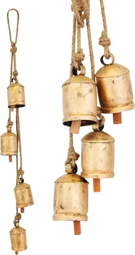 Juego de campanas de vaca rústicas vintage, decoración navideña Shabby Chic - Juego de 4 campanas en una cuerda - Crea un ambiente festivo e invita