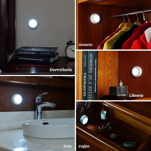 Miniatura 7 de STAR-SPANGLED Paquete de 6 luces con sensor de movimiento de 2.8 pulgadas para interiores, funciona con pilas AAA, luz LED para pegar en escaleras