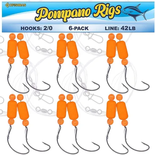 Miniatura 11 de Aparejos Pompano para Pesca de Surf en Agua Salada con Gancho de Doble Círculo y Espacio Amplio - Juego de 6 Accesorios de Pesca de Surf Paquete