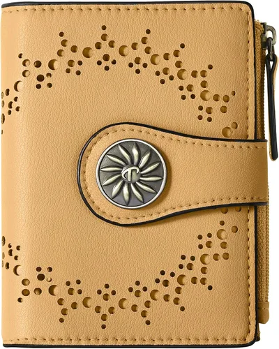 Miniatura 20 de Tipmile - Cartera pequeña para mujer, cartera de cuero con bloqueo RFID, plegable con bolsillo para monedas y con cremallera, Beige, Casual