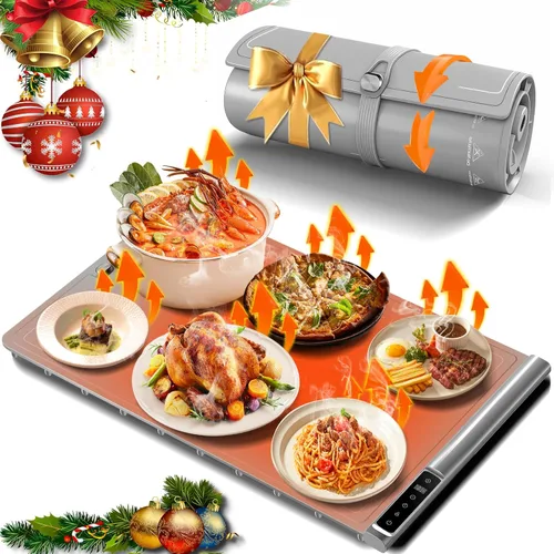 Tapete de calentamiento de alimentos | Temperatura máxima de 248 ℉, bandeja de calentamiento eléctrica con temporizador y 8 niveles ajustables,