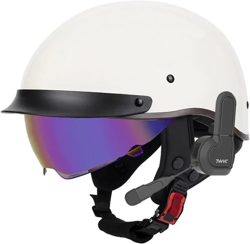 Miniatura 13 de Casco de motocicleta con Bluetooth, estilo alemán, casco abierto, aprobado por DOT, micrófono con altavoz integrado con visera retráctil