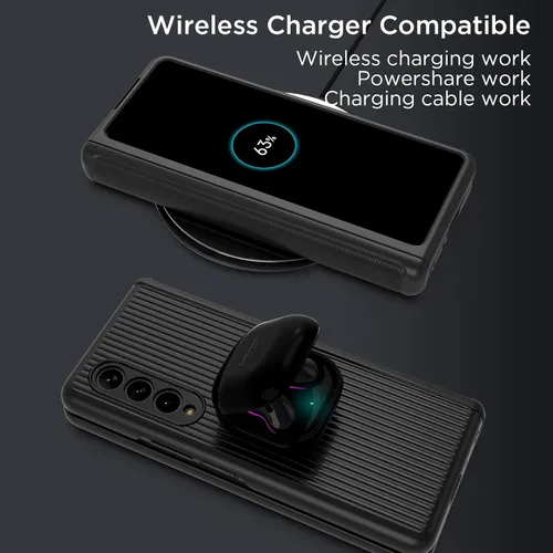 Miniatura 4 de MAKAVO Funda para Samsung Galaxy Z Fold 3 5G con protección de bisagra, protector de pantalla de vidrio templado integrado, ajuste delgado 3D Negro