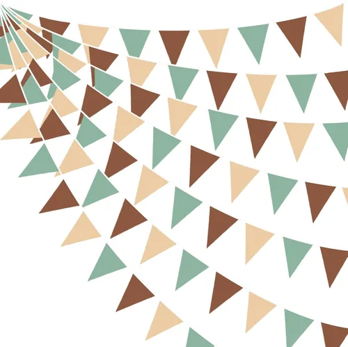 Miniatura 12 de Decoraciones de fiesta verde salvia de 32 pies, bandera triangular verde aguacate, banderines de tela, banderines para cumpleaños, boda, baby