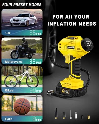 Miniatura 6 de Inflador de neumáticos, compresor de aire portátil, bomba de aire de mano de 150 PSI para neumáticos de automóvil con batería recargable de 20 V