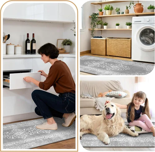 Miniatura 7 de Ileading Juego de 2 tapetes de cocina antifatiga, acolchados para piso, impermeables, antideslizantes, cómodos para cocina, oficina, fregadero, Gris