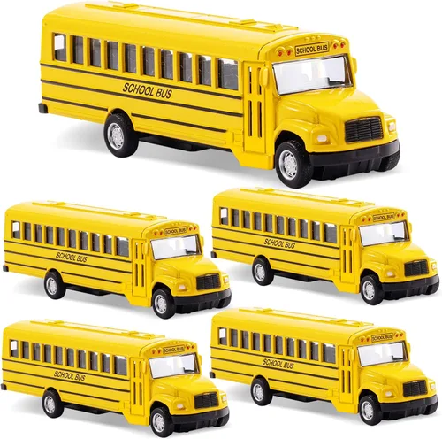 Miniatura 8 de Paquete de 2 juguetes de autobús escolar amarillo de 5.5 pulgadas, vehículos de juguete de metal fundido a presión, recuerdos de fiesta, el mejor