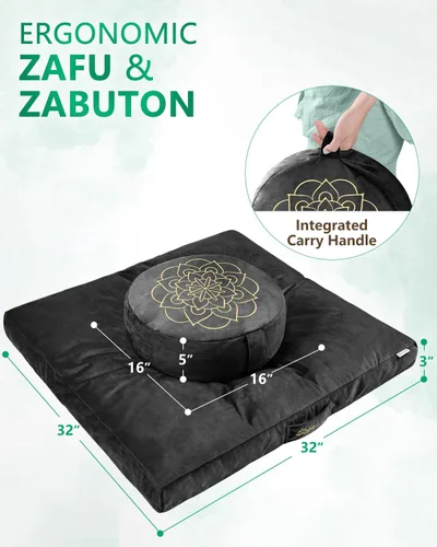 Miniatura 7 de Juego de cojín de meditación Hihealer grande de terciopelo para piso y cojín de yoga tibetano tradicional para adultos Zafu con relleno de trigo