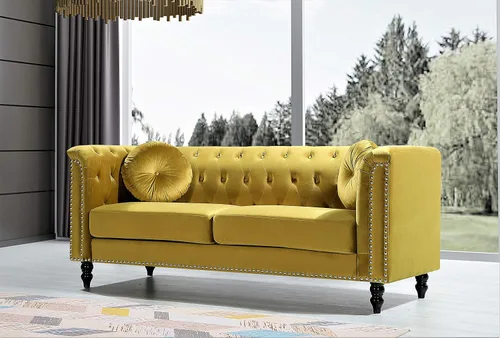 Miniatura 23 de Container Furniture Direct S5370-S Kittleson Velvet Upholstered Modern Chesterfield Sofa with Nailhead Trim, Gray