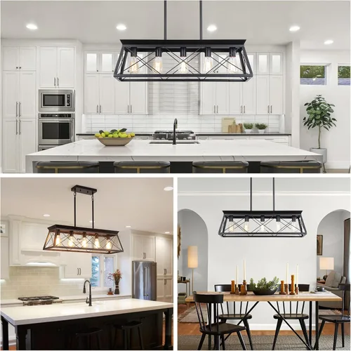 Miniatura 3 de Candelabros de granja para comedor, lámpara rústica para isla de cocina, lámpara colgante lineal de 5 luces, lámpara rectangular, luces de techo
