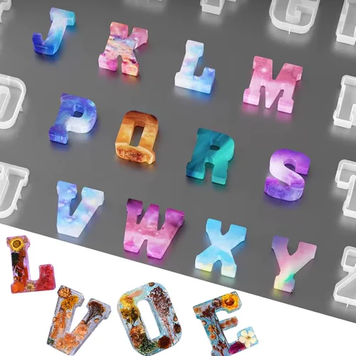 Miniatura 6 de Molde de resina de letras inglesas de 4 pulgadas, paquete de 26 moldes de letras de silicona para hacer manualidades de resina