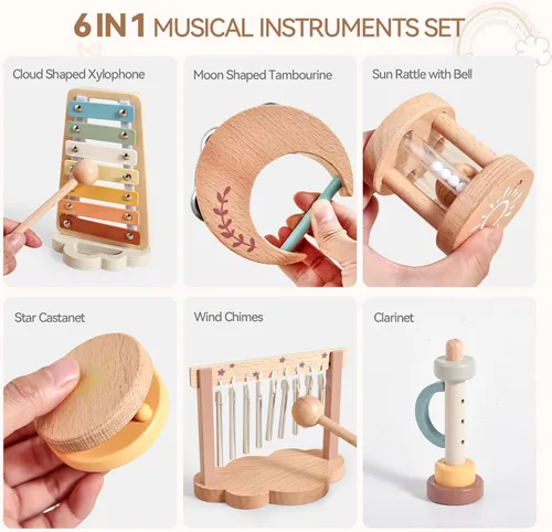 Miniatura 2 de Juegos de instrumentos musicales de xilófono de madera, juguete para niños, sonajero de campana, nube Montessori, juguetes de percusión musical