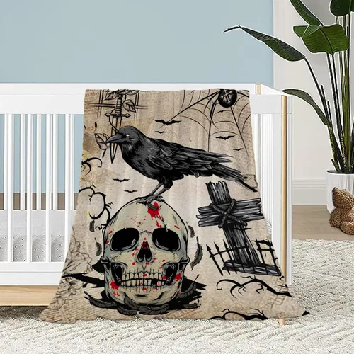 Miniatura 27 de Manta de Halloween – Manta pequeña de calavera vintage para niños y adultos, ligera, esponjosa, suave y acogedora manta de vellón para sofá, cama