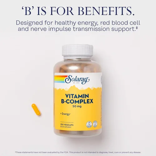 Miniatura 3 de SOLARAY Complejo de vitamina B de 50 mg – Vitaminas de energía celular – metabolismo y apoyo a la salud nerviosa con vitamina B12, vitamina B1, B6