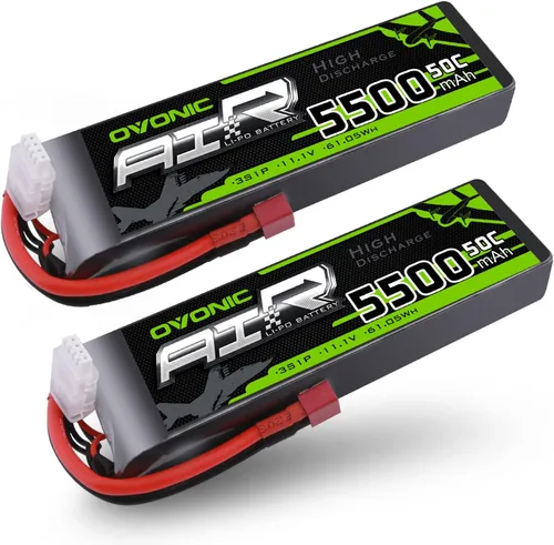OVONIC 3s Lipo Battery 50C 5500mAh 11.1V Lipo Batería con conector T estilo Dean para avión RC Quadcopter Helicóptero FPV Drone (2 paquetes)