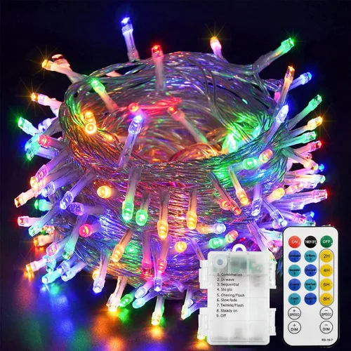 Miniatura 11 de echosari Paquete de 2 Luces de Hadas Rojas a Pilas 200 LED 66 Pies Alambre Plateado Luces de Cadena Estrelladas Temporizador Automático 8 Modos Rojo