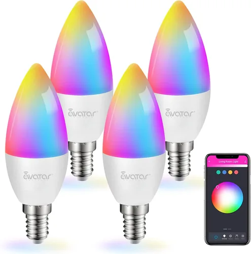 Miniatura 7 de Avatar Controls Paquete de 4 bombillas LED inteligentes E12, 5 W, Alexa de base pequeña, bombillas de ventilador de techo Wi-Fi, temporizador que