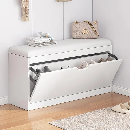 Miniatura 10 de Banco de zapatos, banco con almacenamiento de zapatos, banco de entrada superior con cojín extraíble, zapatero de madera con cajón de almacenamiento