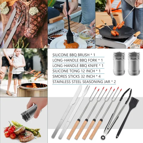 Miniatura 6 de Wesqunie Camping Cooking Essentials Utensils Set - Camp Cookware Kitchen Accessories Kit, Camper Gear Must Haves, Stainless Steel & Silicone, RV Car