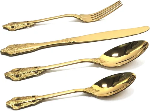 Miniatura 16 de Juego de cubiertos de 4 piezas, cubiertos de acero inoxidable 18/10, incluye cuchillo, tenedor, cuchara, cuchara de té, pulido con espejo, apto