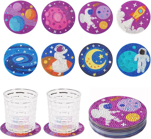 Miniatura 11 de 8 posavasos de pintura de diamante de mariposa 5D con almohadillas de corcho, diamantes de imitación de cristal, posavasos para manualidades