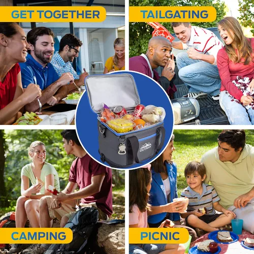 Miniatura 5 de Bolsa térmica plegable aislada – Bolsa térmica de almuerzo de 6 litros con abridor de botellas, capacidad para 16 latas, perfecta para camping