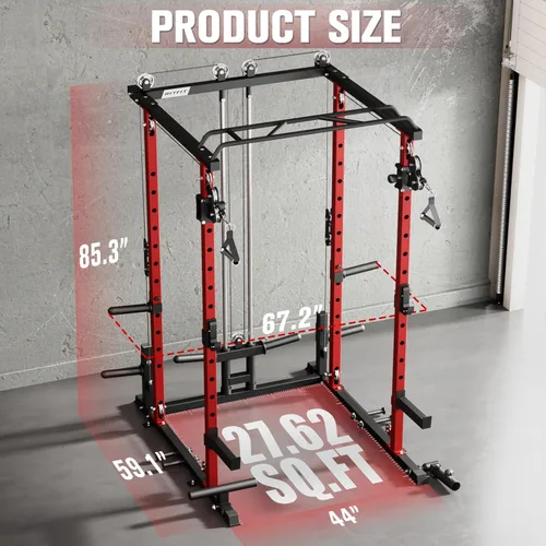 Miniatura 6 de RitFit El paquete multifunción de garaje y gimnasio en casa incluye jaula de potencia de 1200 libras PPC03/P3 con sistema de cruce de cables, banco