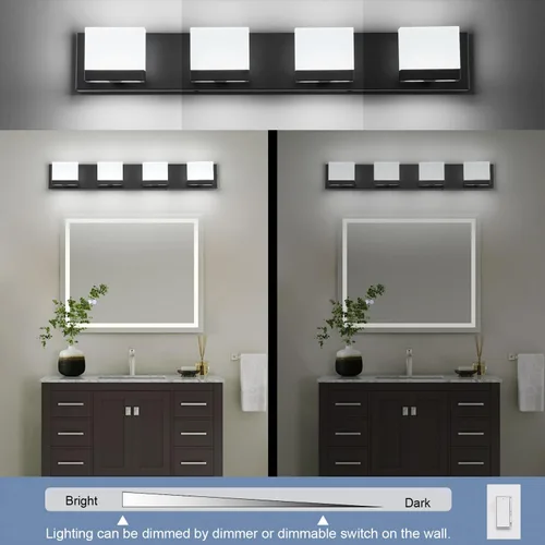 Miniatura 5 de SineRise Lámparas de tocador de baño modernas LED (4 luces, 30 pulgadas, 5CCT), lámparas de pared de baño modernas de acrílico mate negro sobre